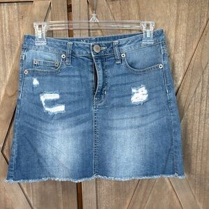 Denim Distressed Mini Skirt - size 5